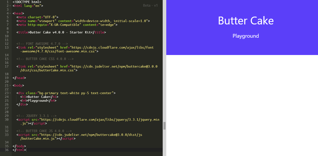 Butter Cake snippets playground